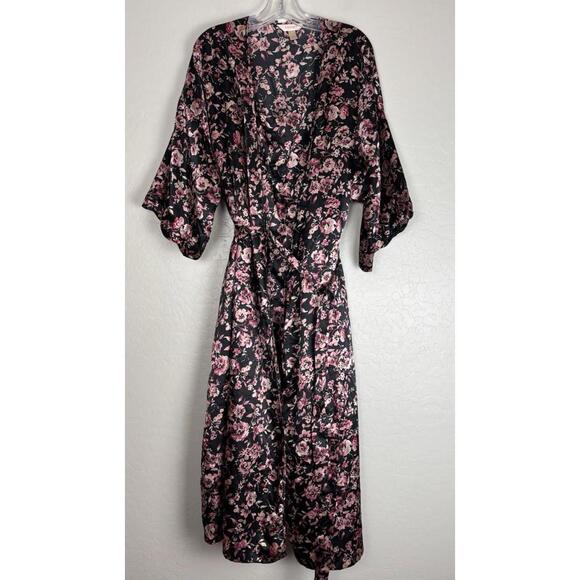 Cacique Other - Lane Bryant Cacique Nightie Robe Set Floral Scalloped Edge 18/20 Black Pink 1815